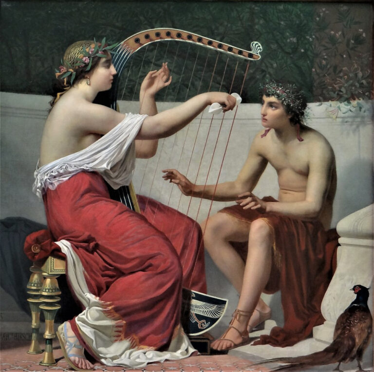 «Каллиопа обучает Орфея музыке». Александр-Огюст Гирш, 1865